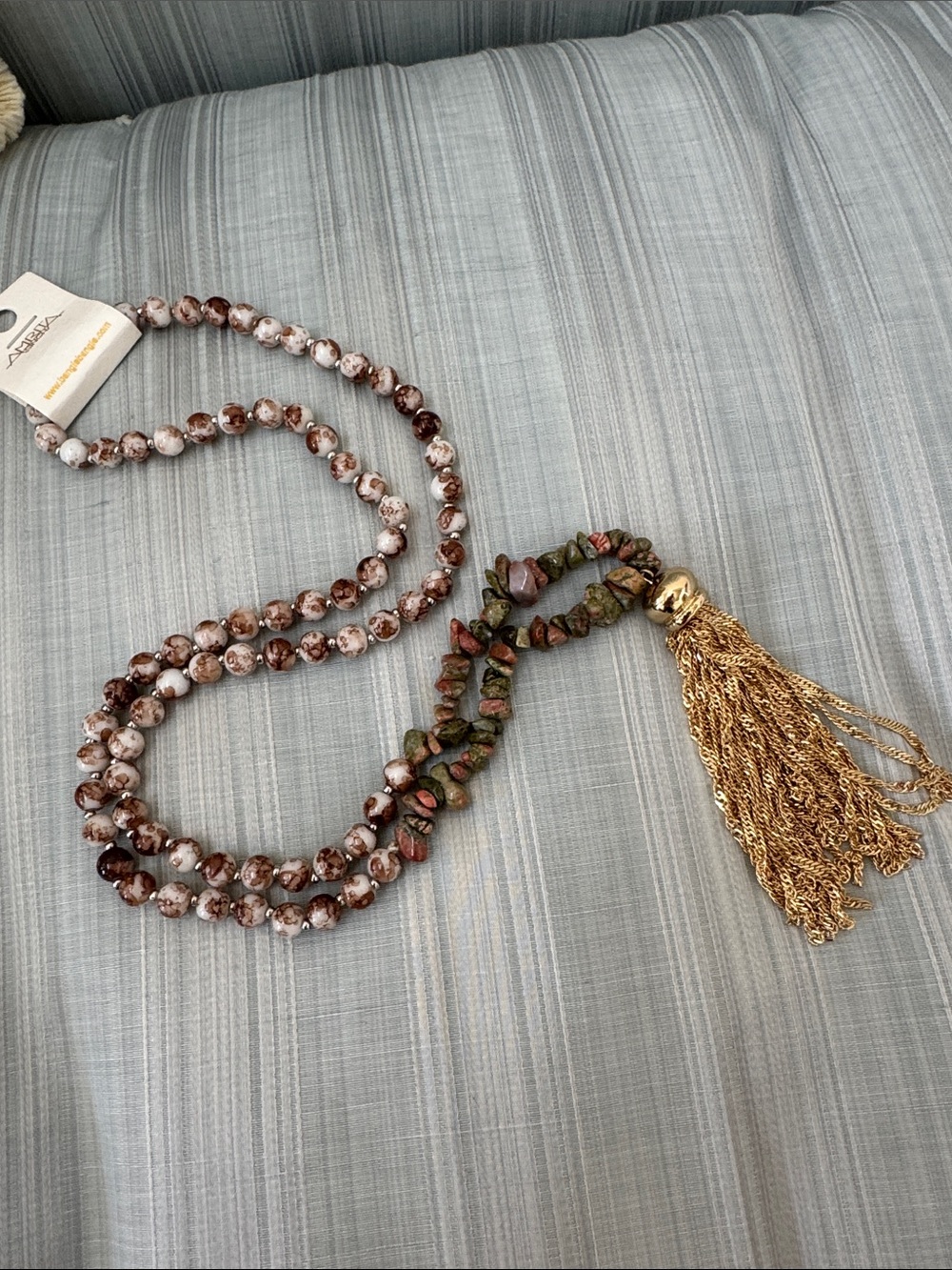 Amrita Singh Brown & Green Beaded Necklace with Gold Tassel